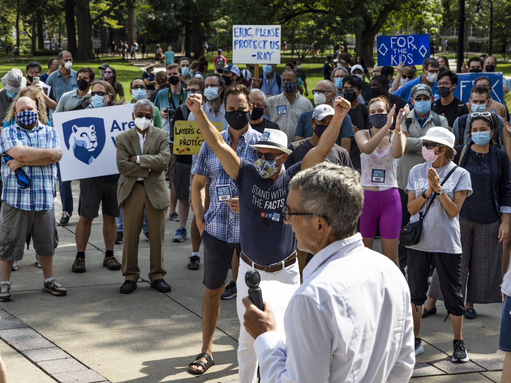 Rally to Vaccinate Penn State, attendees cheer